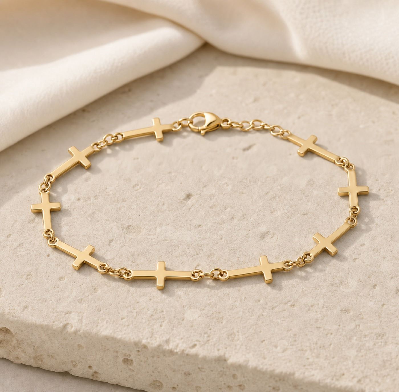 Gold linked cross bracelet