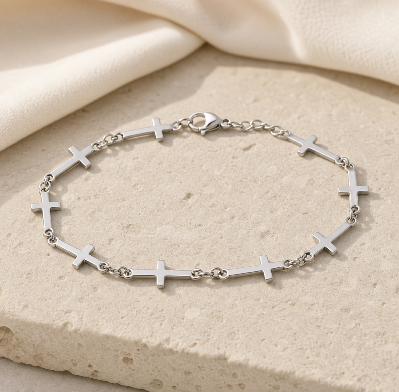 Silver linked cross bracelet