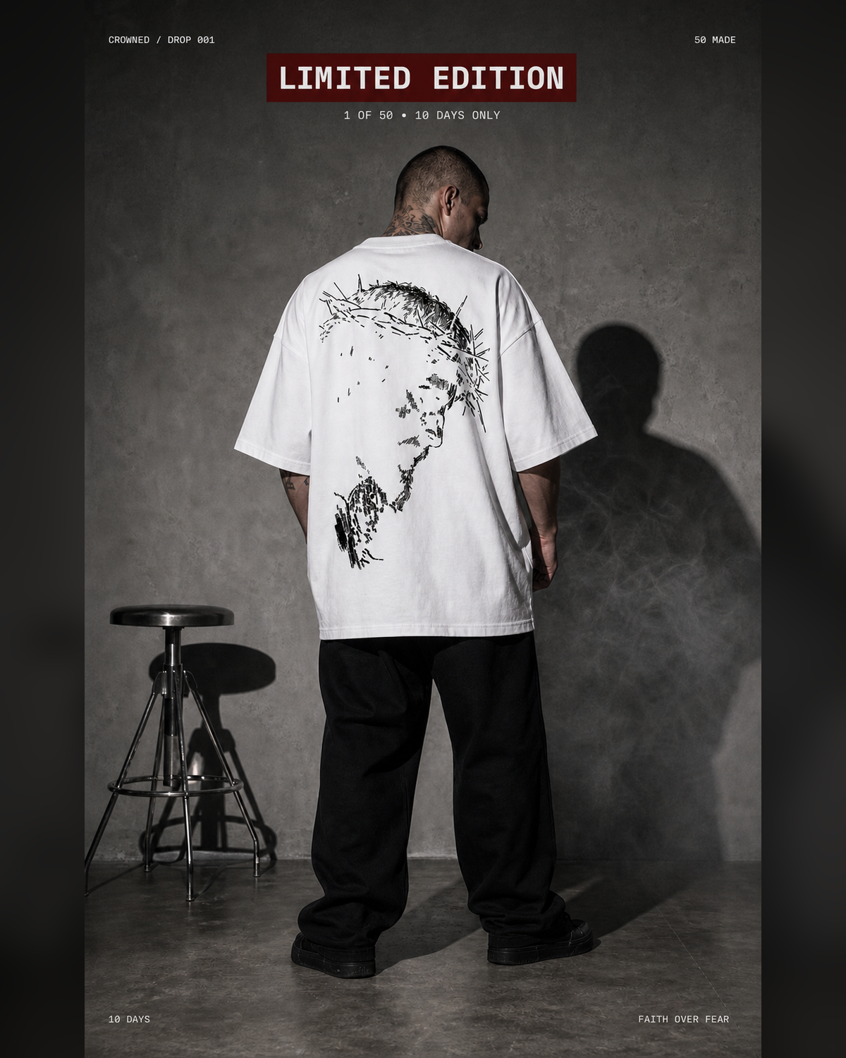 CROWNED / DROP 001 — Limited Edition editorial back view