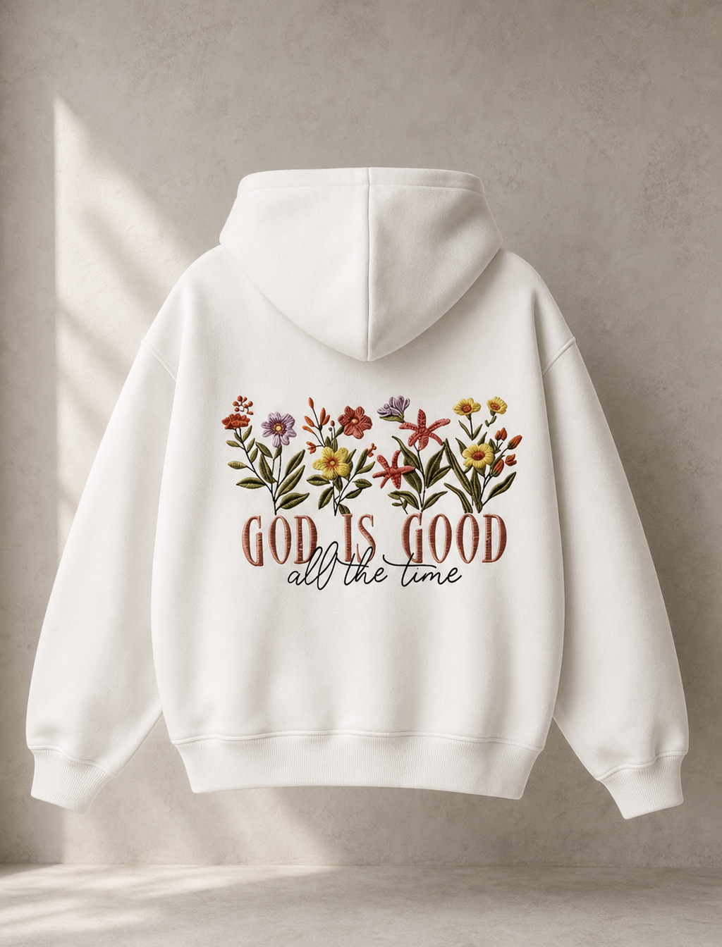 God is Good Floral Hoodie, back print