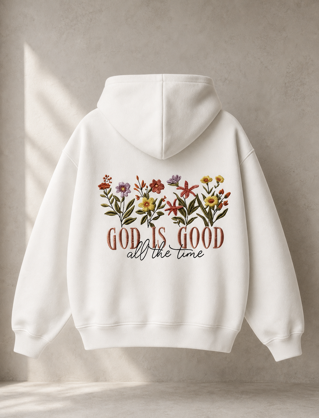 God is Good Floral Hoodie, back print