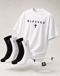 The Cornerstone Set — Blessed tee, Saved socks and Faith Cross bracelet