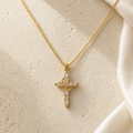 Crystal Cross Crown Necklace in gold, presented in a gift box
